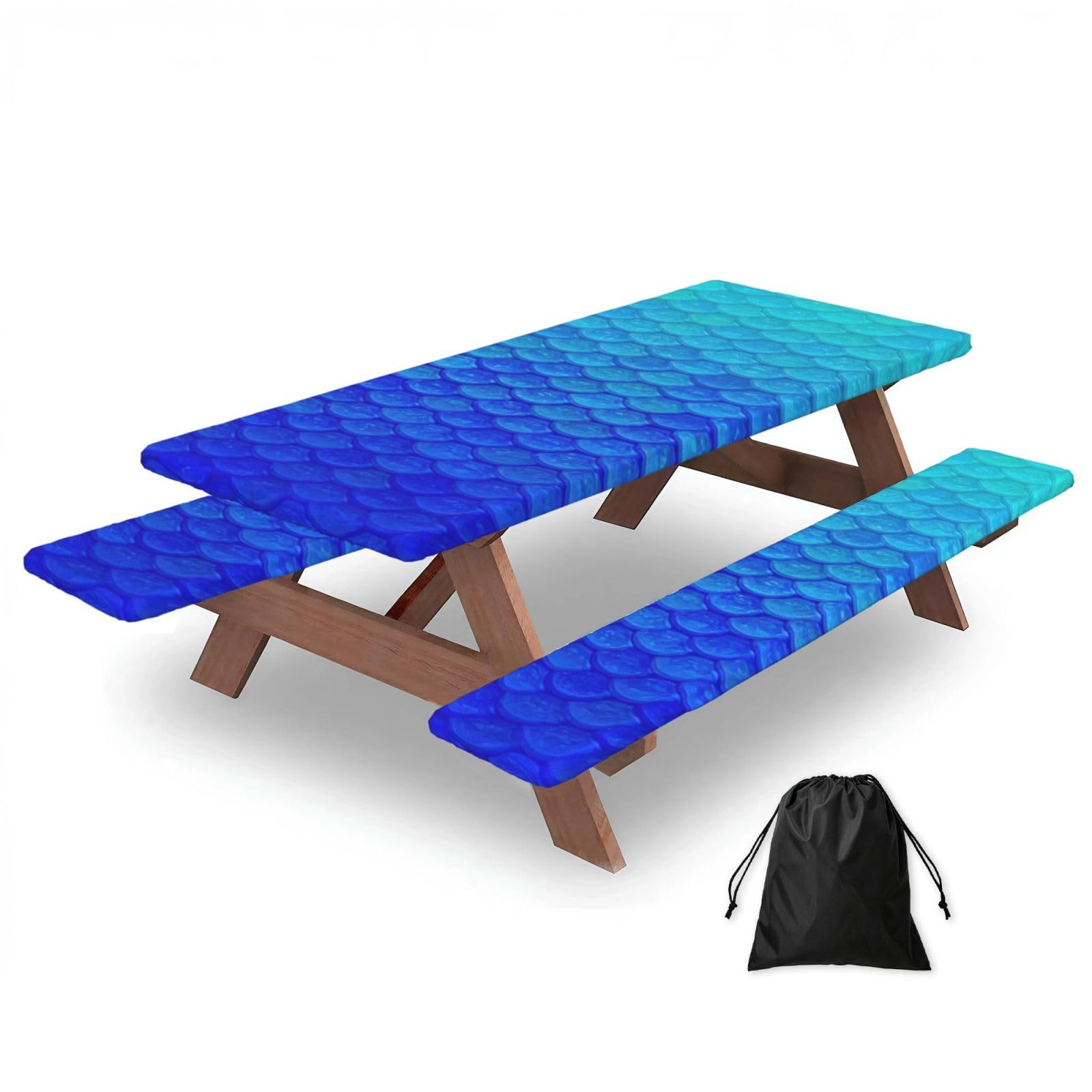 AYYQWE Ocean Sea Blue Mermaid Fish Scale Print Picnic Table Bench Cover Outdoor Garden Party Decor Daily Accessory Gift