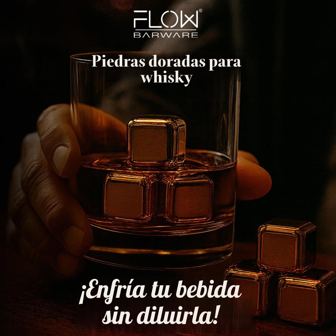 Piedras de Whisky Doradas de Acero Inoxidable, Cubitos de Hielo de Metal Reutilizables de Oro