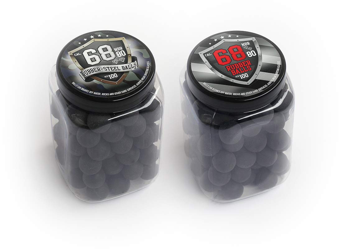 100 x Balles en Caoutchouc Dur de qualité supérieure 68 Cal. HDS T4E Paintball Shooting Self Home Defense Billes Calibre .68
