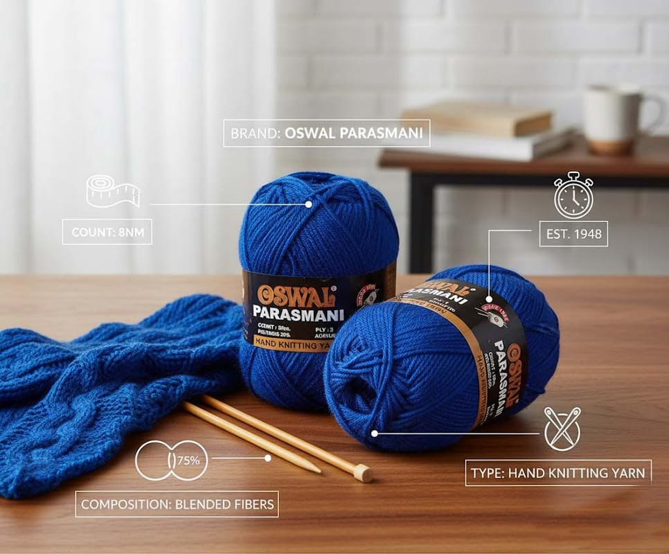 Image of M.G ENTERPRISE Os wale 3 Ply Knitting Yarn Wool, Royal 600 gm Best Used with Knitting Needles, Crochet Needles Wool Yarn for Knitting. by M.G ENTERPRISE Os wal X