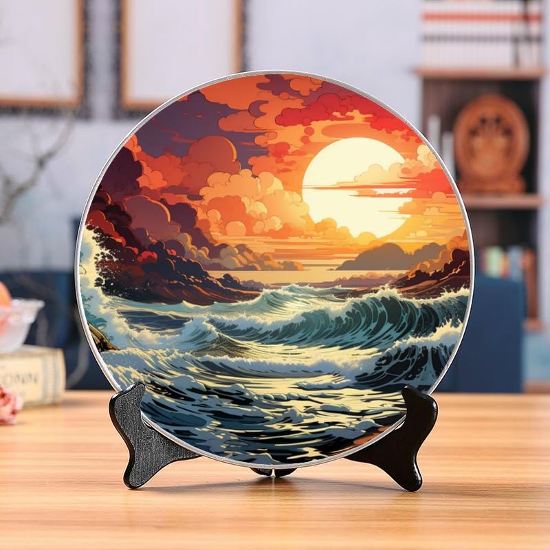 Coastline 10-inch Ceramic Plate for Wall Display or Tabletop, with Stand & Hook DP-832188707