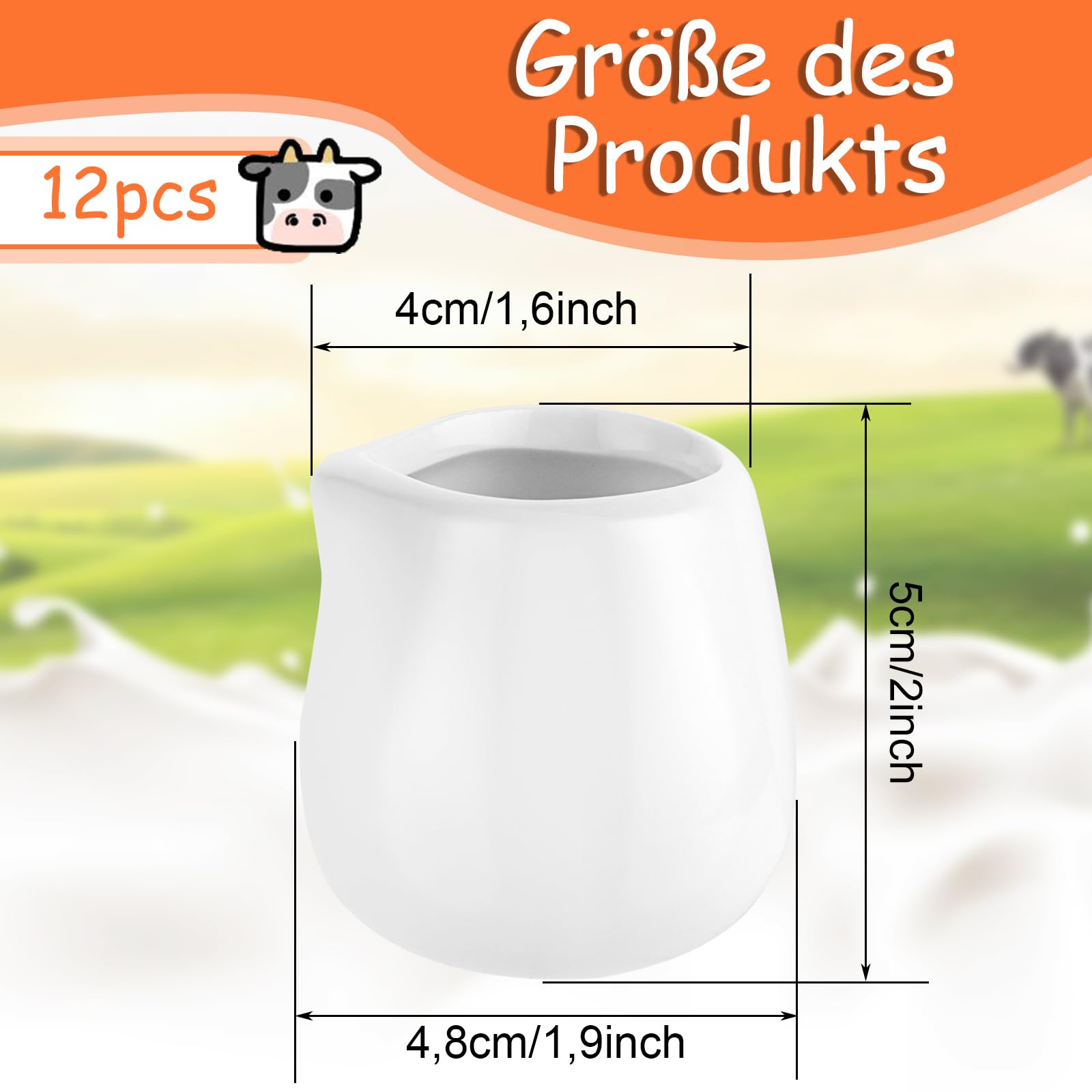 Milchkännchen Porzellan, 12 Stück Milchkännchen Weiß 60ml Milchkännchen Klein, Schaumkännchen Kleine Espressokanne, Mini-Milchkännchen für Kaffee, Milch, Saucen, Cafe, Küche