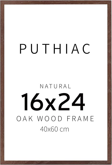 puthiac 16x24 Walnut Oak Wood Picture Frame - Minimalist 16x24 Poster Frame, 16"x24" Frame Wood, Natural Solid Wooden Picture Frames for Wall Art Photo and Prints (1 Pack, Walnut)