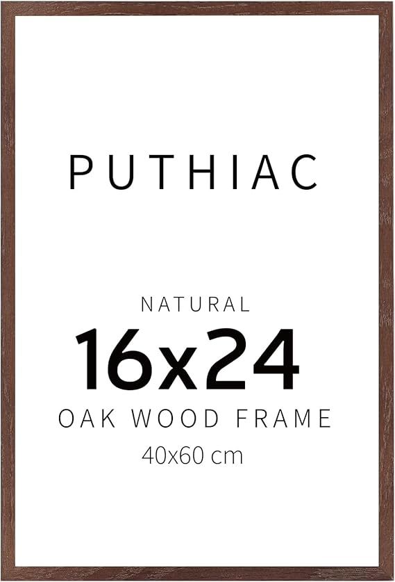 puthiac 16x24 Walnut Oak Wood Picture Frame - Minimalist 16x24 Poster Frame, 16"x24" Frame Wood, Natural Solid Wooden Picture Frames for Wall Art Photo and Prints (1 Pack, Walnut)