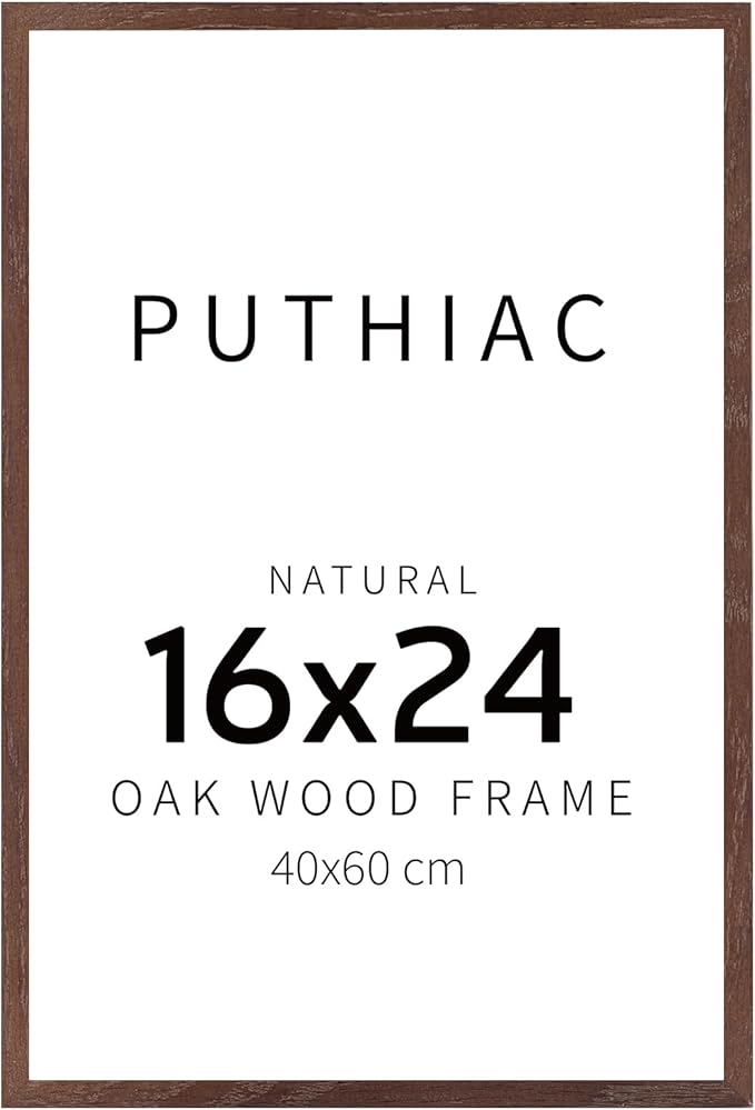 puthiac 16x24 Walnut Oak Wood Picture Frame - Minimalist 16x24 Poster Frame, 16"x24" Frame Wood, Natural Solid Wooden Picture Frames for Wall Art Photo and Prints (1 Pack, Walnut)