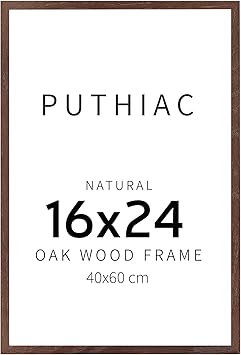 puthiac 16x24 Walnut Oak Wood Picture Frame - Minimalist 16x24 Poster Frame, 16"x24" Frame Wood, Natural Solid Wooden Picture Frames for Wall Art Photo and Prints (1 Pack, Walnut)