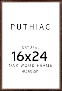 puthiac 16x24 Walnut Oak Wood Picture Frame - Minimalist 16x24 Poster Frame, 16"x24" Frame Wood, Natural Solid Wooden Picture Frames for Wall Art Photo and Prints (1 Pack, Walnut)