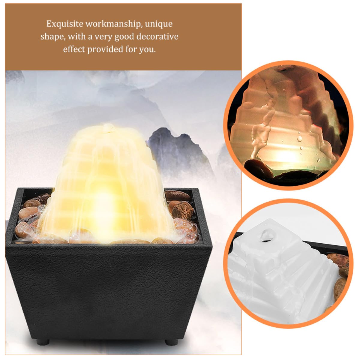Zerodeko Petite Fontaine D'intérieur Forme Unique en ABS et Galets Zen Éclairage LED Soulagement du Stress Inclus pour Bureau ou Salon de Thé
