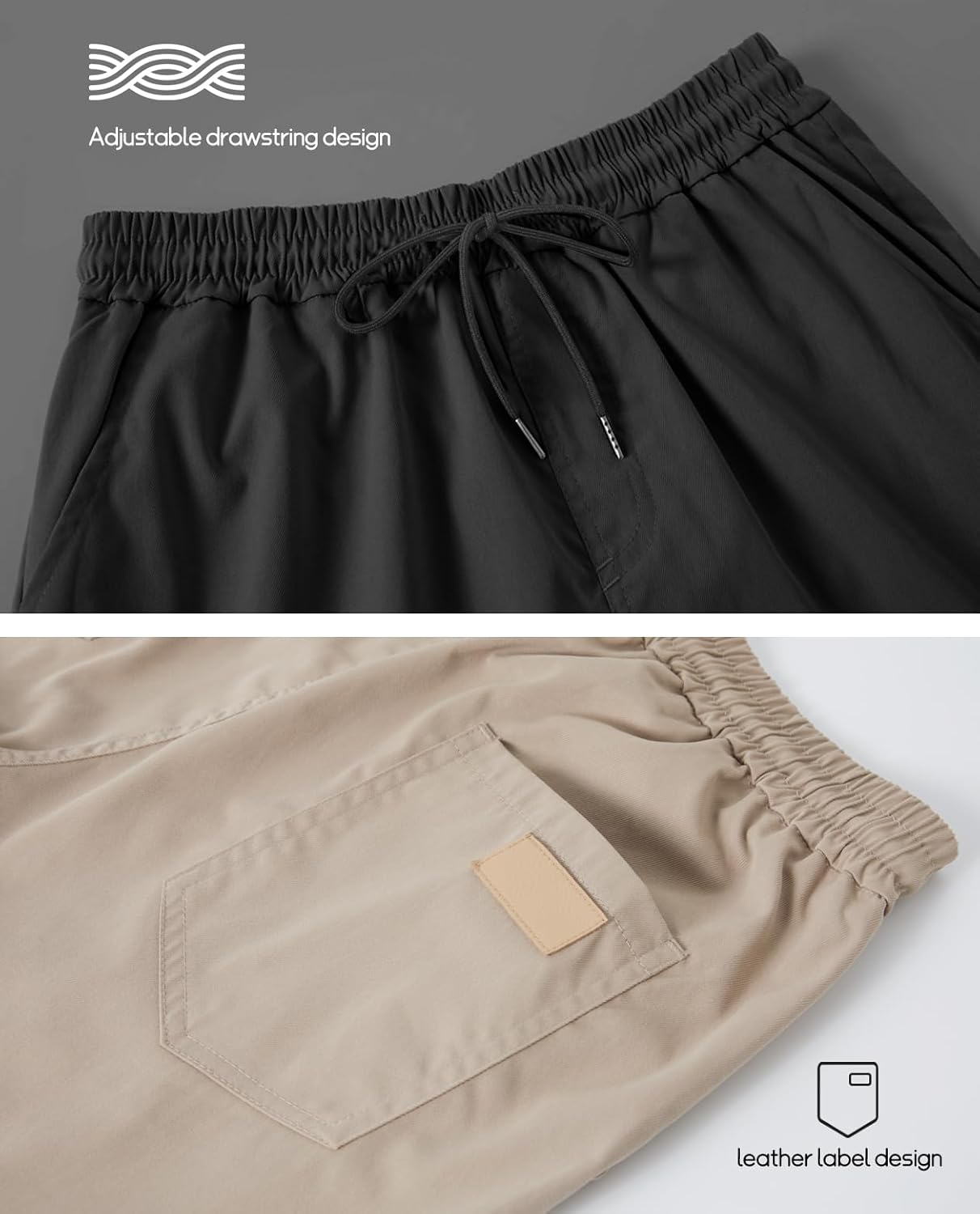 Poplee Men's 2 Pack Casual Twill Chino Shorts Slight Summer Beach Elasticity Cotton Shorts with Elastic Waist Drawstring - Image 7