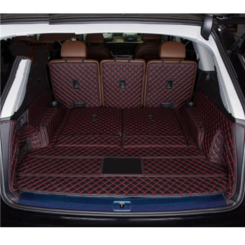 Per Q7 7 Seater 2022 Custom PU | Veicolo Bagagliaio Tappetini Carico Liner Accesorios(Black red)