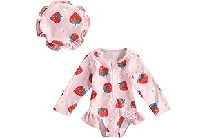Infant Baby Girl Swimsuit One Piece Long Sleeve Zip Swimwear Bathing Suit Beach Wear