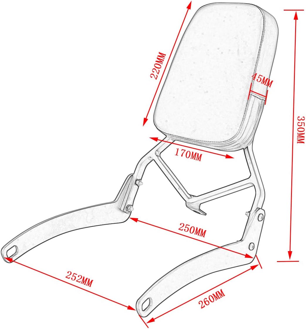 Passenger Sissy Bar Rear Backrest for Yamaha Virago 250 XV250 1988-2007 / Virago 125 XV125 1989-2011, Chrome