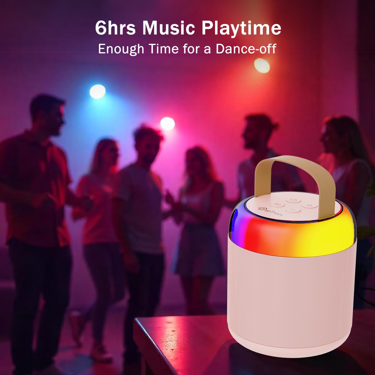 pTron Newly Launched Fusion Bliss 16W Bluetooth Speaker with Wireless Karaoke Mic, 6H Playtime, Vibrant RGB Lights, Voice Effects, Multi-Play Modes BT5.3/TF Card & Type-C Charging Port (Light Pink) 3