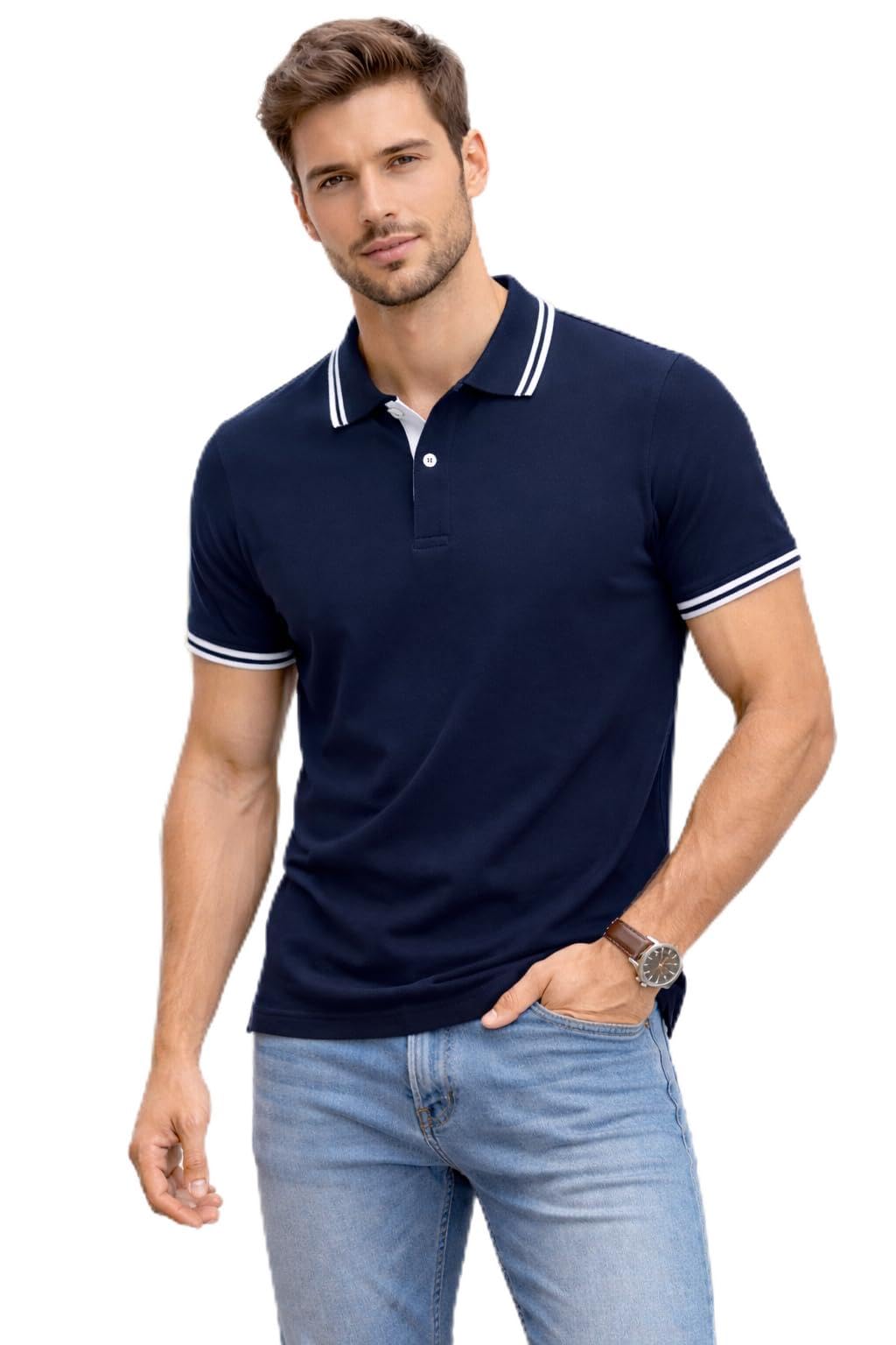 Dagcros Men's Short Sleeve Polo T-Shirt Stripe Tipped Collar and Cuffs, Casual Style Tshirt for Mens-picture-22