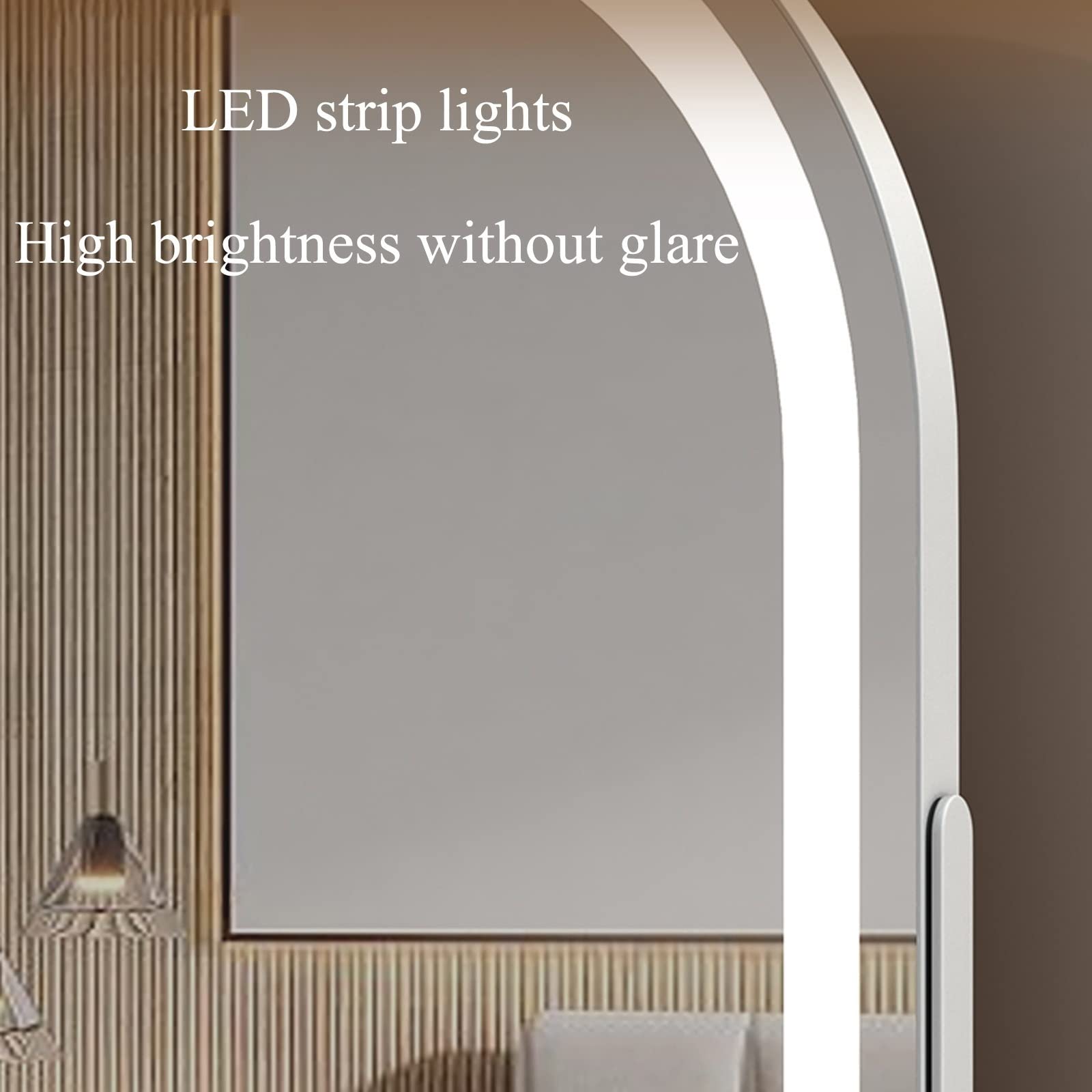 LED-Make-up-Spiegel mit 3 Beleuchtungen, M-Touch-Sensor, gewölbtes ovales Design, schwarzer Vani-Tischspiegel für flless Make-up-Anwendung, ideal für Zuhause und Reisen