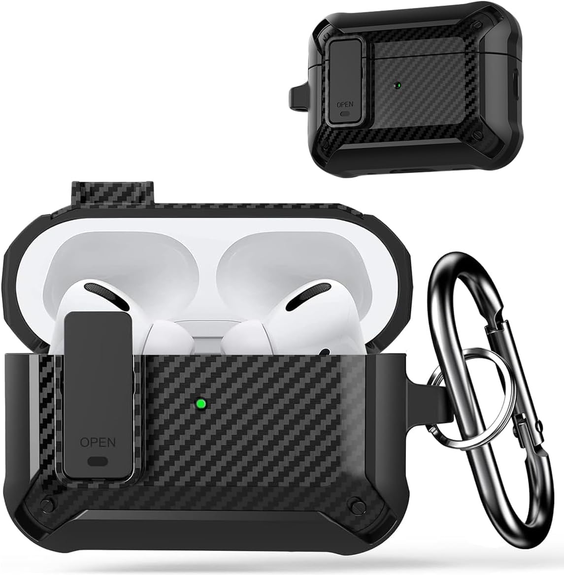 NALANDA Airpods 3 Case Cover with Keychain,Shockproof Secure Lock Armor Skin Shell with Stripe Compatible with Airpods 3rd Generation Case-Black