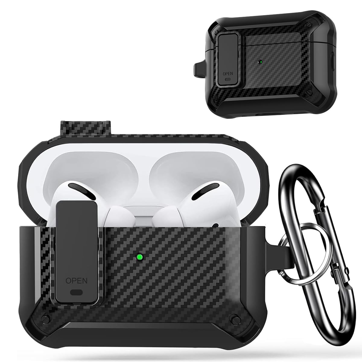 NALANDA Airpods 3 Case Cover with Keychain,Shockproof Secure Lock Armor Skin Shell with Stripe Compatible with Airpods 3rd Generation Case-Black