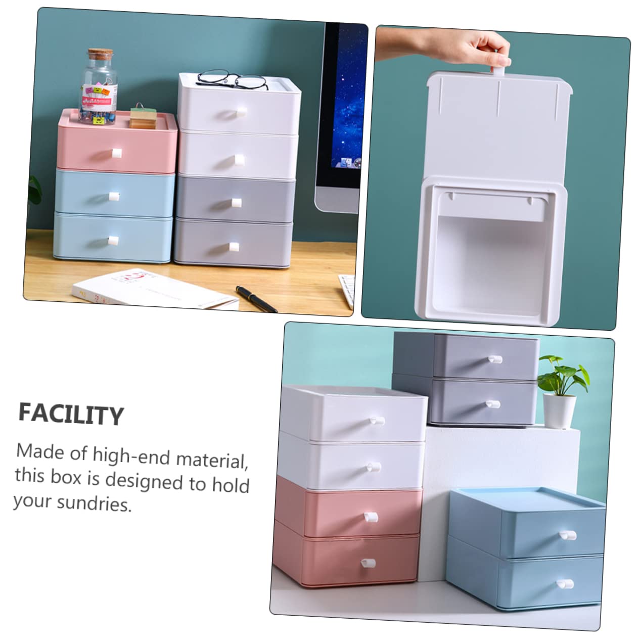 Boîte de Rangement de Bureau à Tiroirs, Trois Compartiments