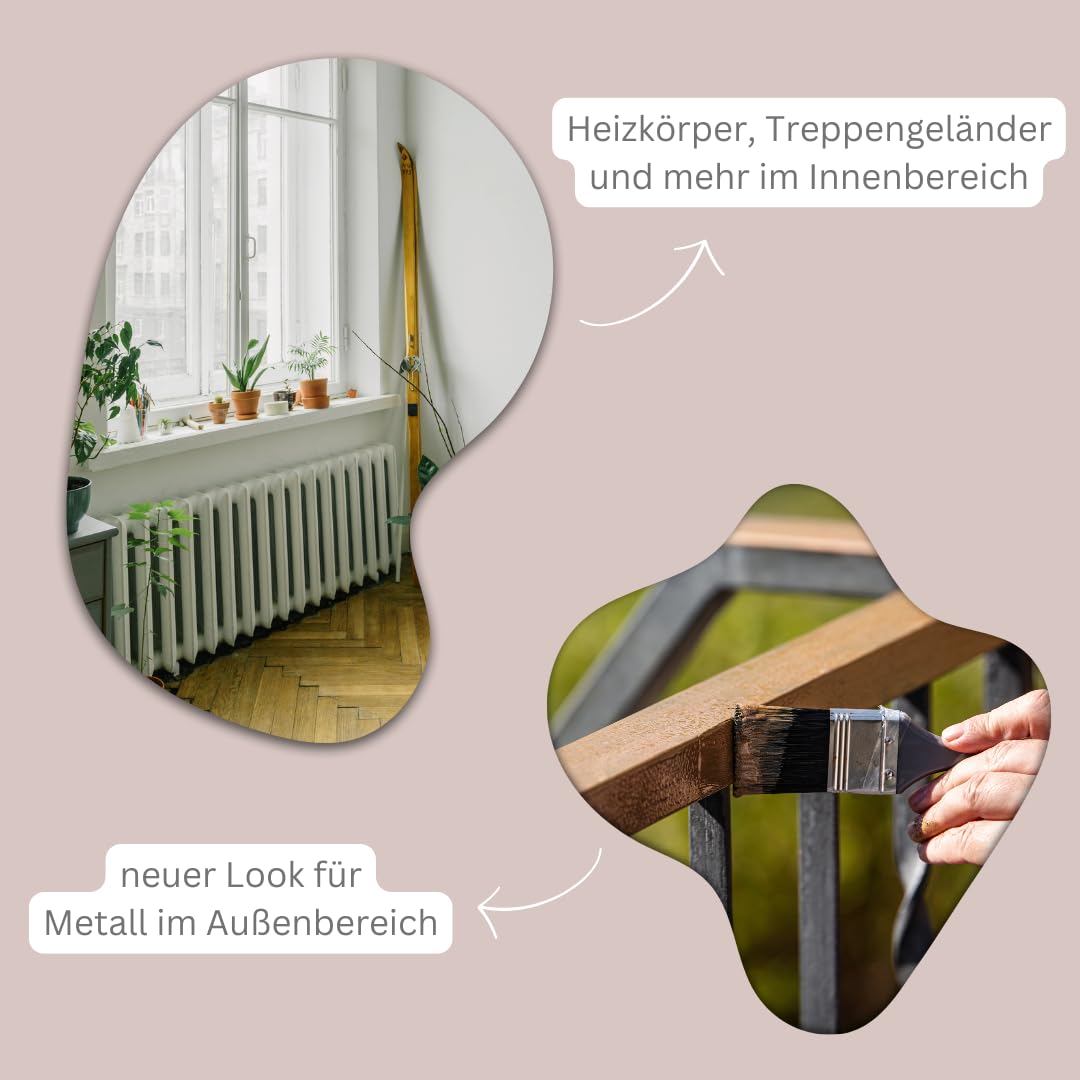 Metallfarbe – für Innen & Außen – Metalllack ohne Schleifen – rostschützend, wetterfest, wasserbasiert, matt – für Zäune, Möbel & mehr