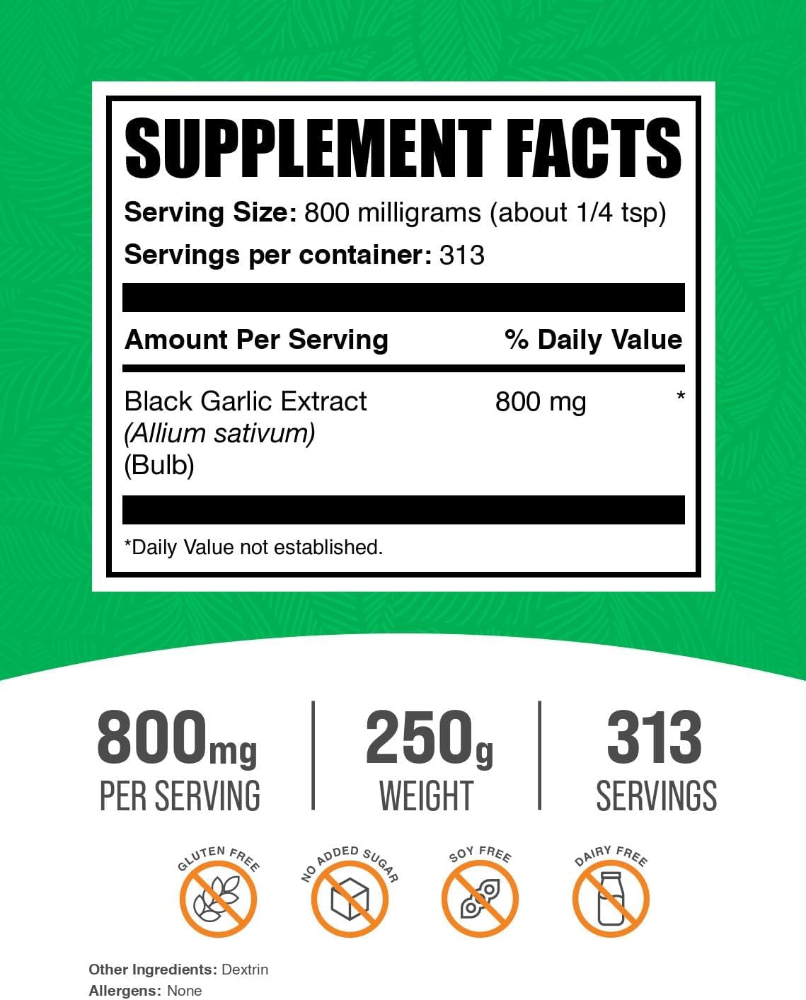 BulkSupplements.com Black Garlic Extract Powder - Aged Garlic Extract, Herbal Supplement - Vegan & Gluten Free, 800mg per Serving, 250g (8.8 oz) (Pack of 1)