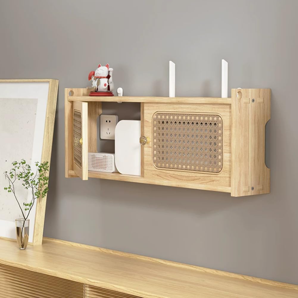 Armoire de rangement murale en bois pour routeur WiFi, étagère forte pour salon, bureau, chambre à coucher, design compact, 89,2 x 11,4 x 23,1 cm