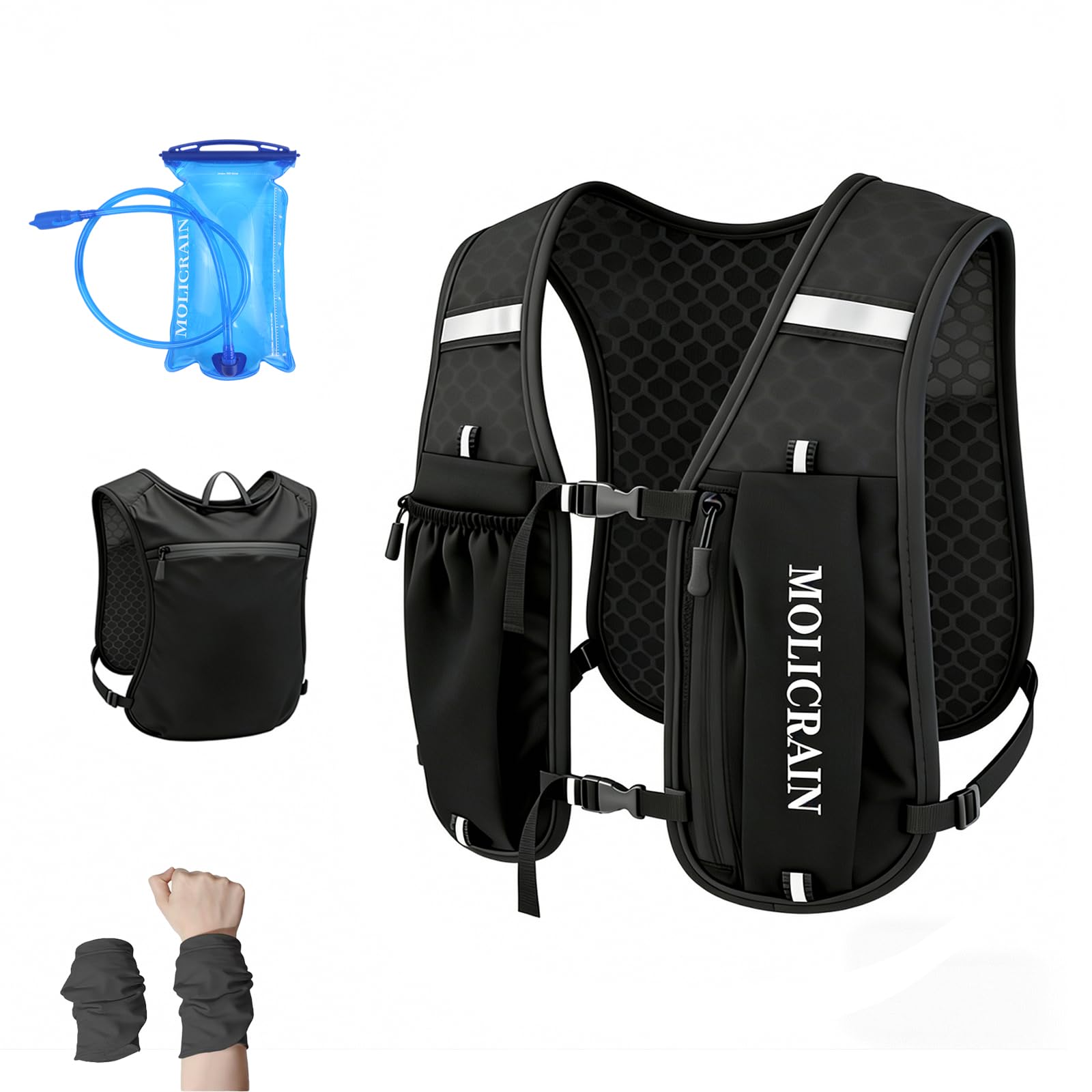 125g Breathable Running Hydration Vest Kit with 1.5L Bladder, Black