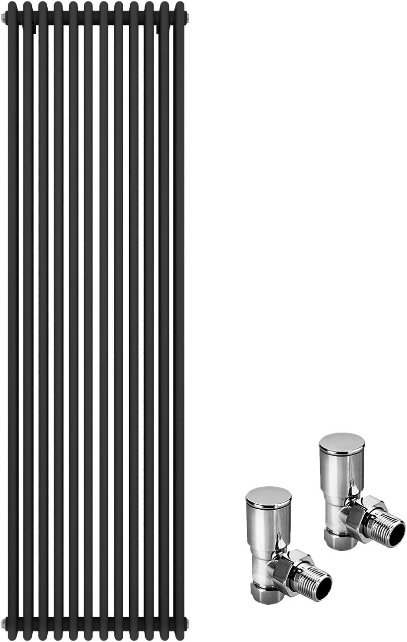 ELEGANT 1800 x 560mm Cast Iron Style 2 Column Grey Radiators Traditional Vertical Tall Upright Double Bar Colosseum Anthracite Designer Rads with Valves Chrome