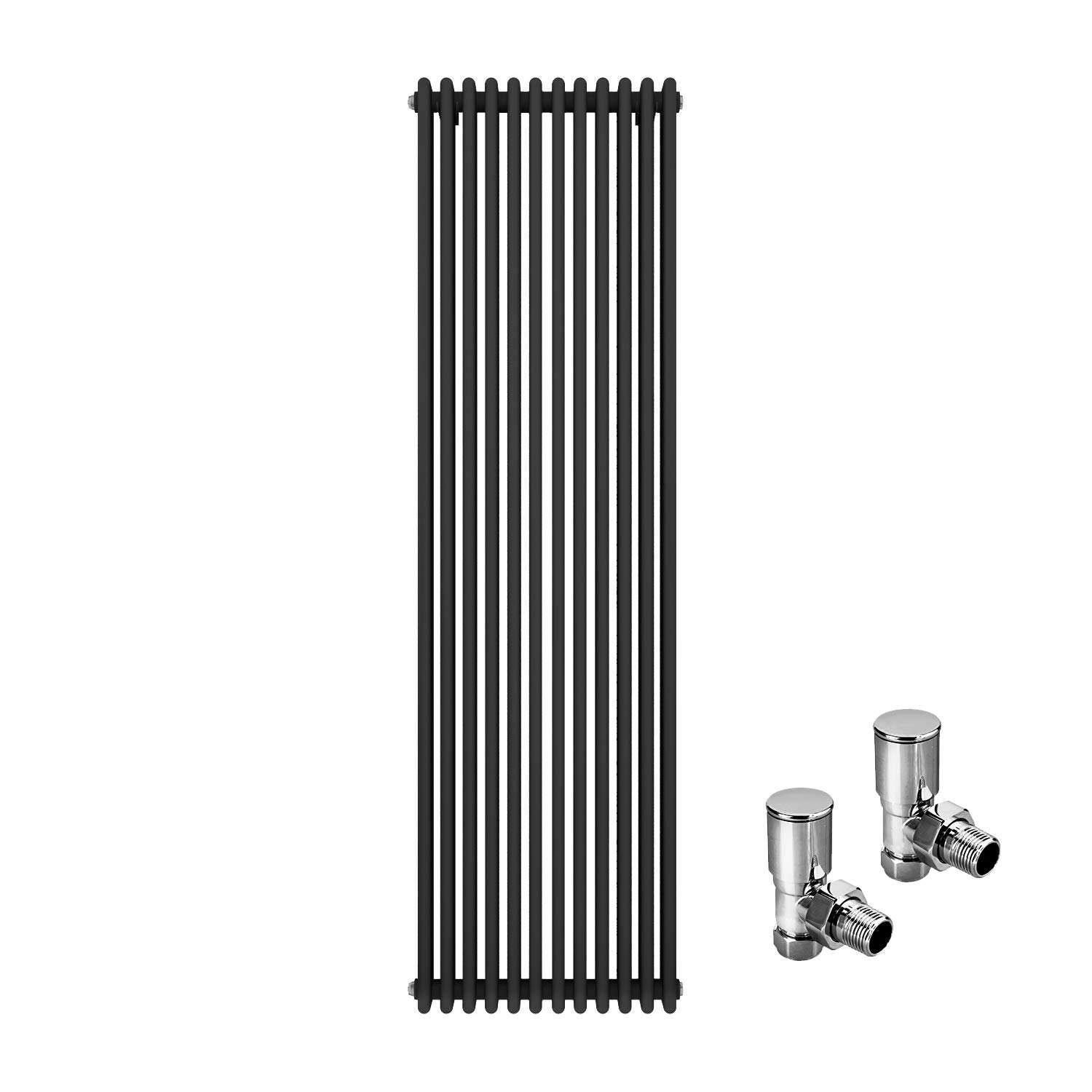 ELEGANT 1800 x 560mm Cast Iron Style 2 Column Grey Radiators Traditional Vertical Tall Upright Double Bar Colosseum Anthracite Designer Rads with Valves Chrome