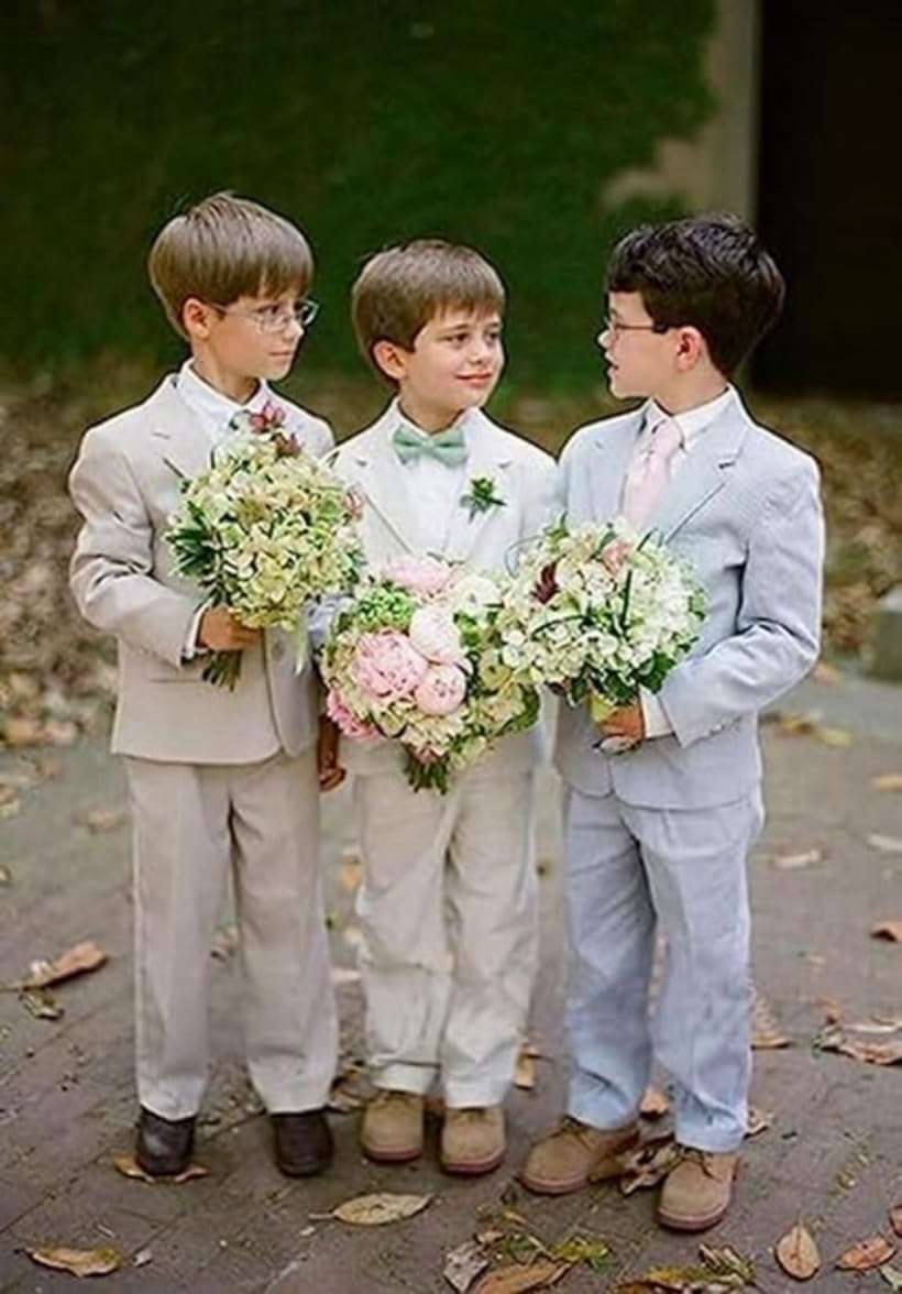 Conjunto de 2 piezas para niños, chaqueta y pantalones, traje de lino para boda, playa, verano, traje de portador de anillos para niños