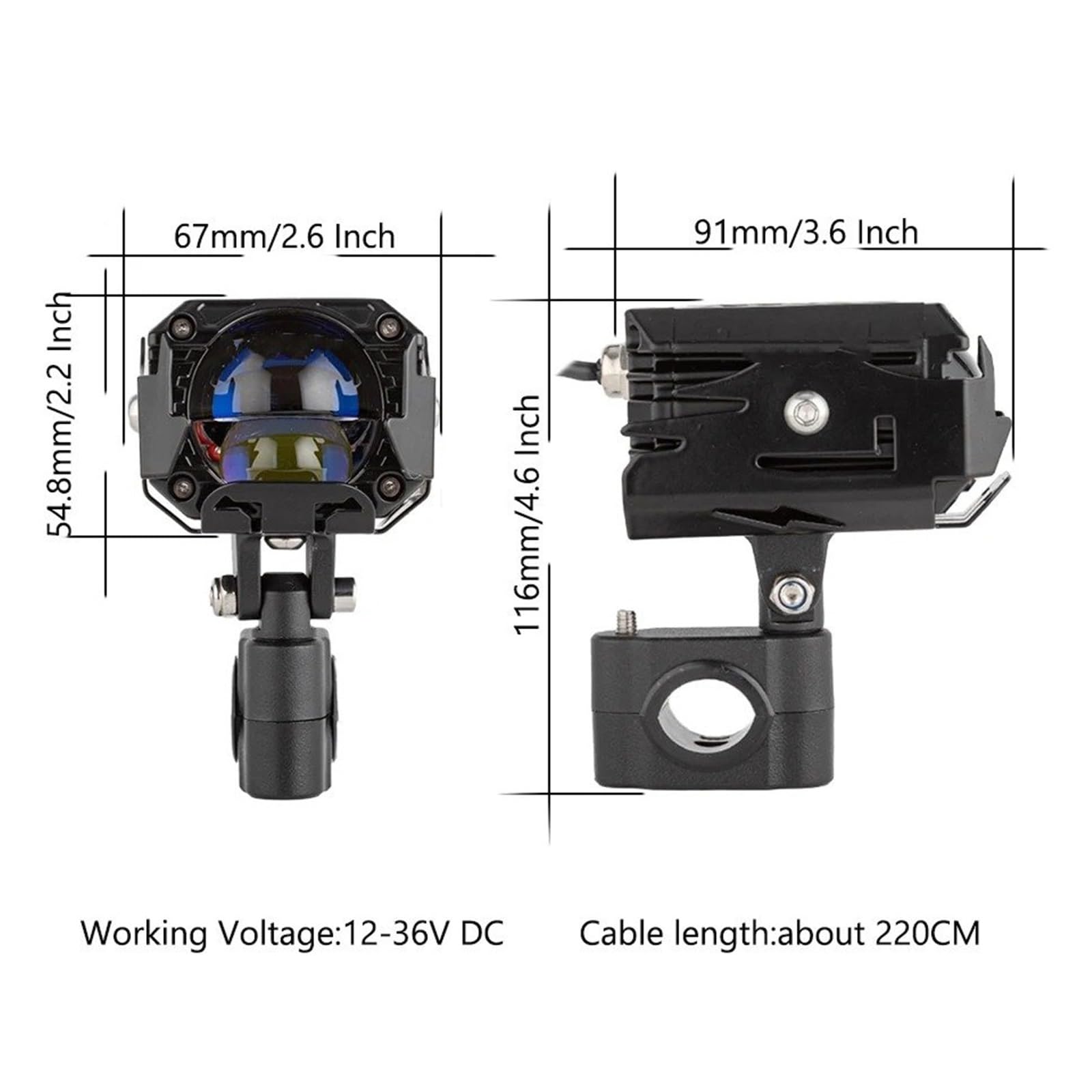 ESPYN Faros Moto Universal 2,6 Pulgadas 120W Blanco Luz Alta Estroboscópica LED Cabeza Conducción Motocicleta 12-36V