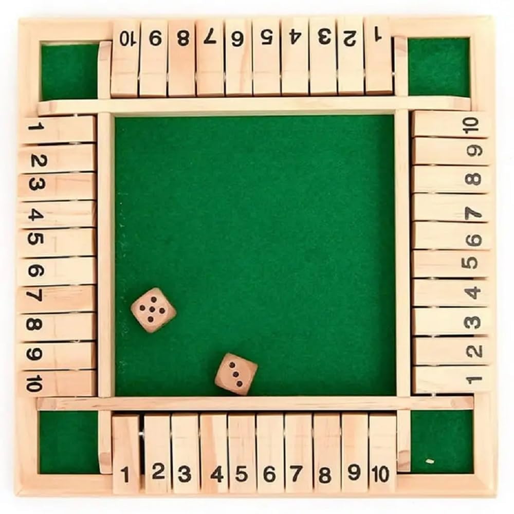Wooden Shut The Box Game 4 Player Board Game with Dice Educational Math & Counting Toy for Kids & Adults Family Party Game for Home, Cafe & Travel (Simple)