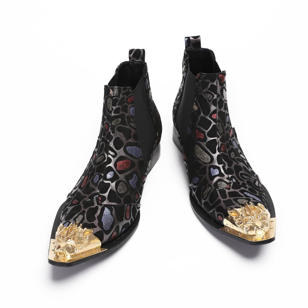 Stivaletti Chelsea Uomo Punta Testa di Leone Scarpe Texture