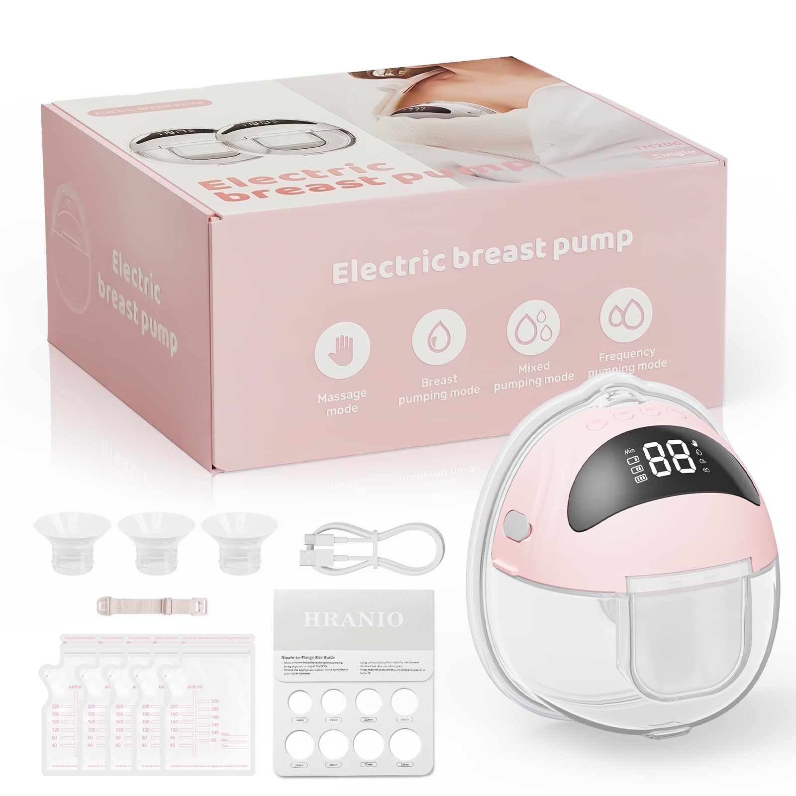 Tiralatte elettrico indossabile, tiralatte elettrico, a mani libere, con 4 modalità e 9 livelli, design portatile e discreto a basso rumore per pompaggio in movimento, accessori sostituiti inclusi (1
