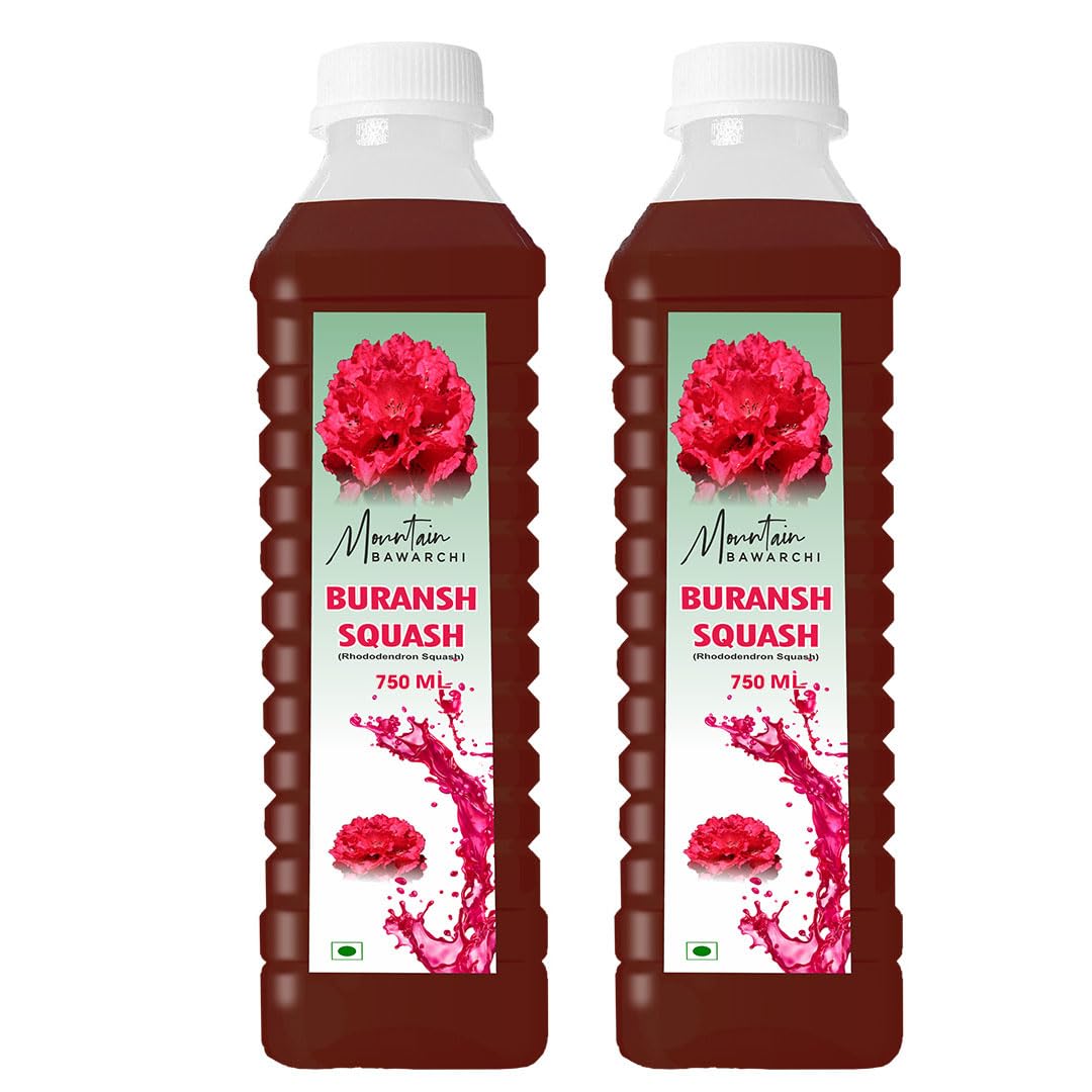 Mountain Bawarchi Buransh Squash Drink | Himalayan Rhododendron Juice Concentrate | Refreshing Rhododendron Juice | Ready to Serve | 750ml (Pack of 2)