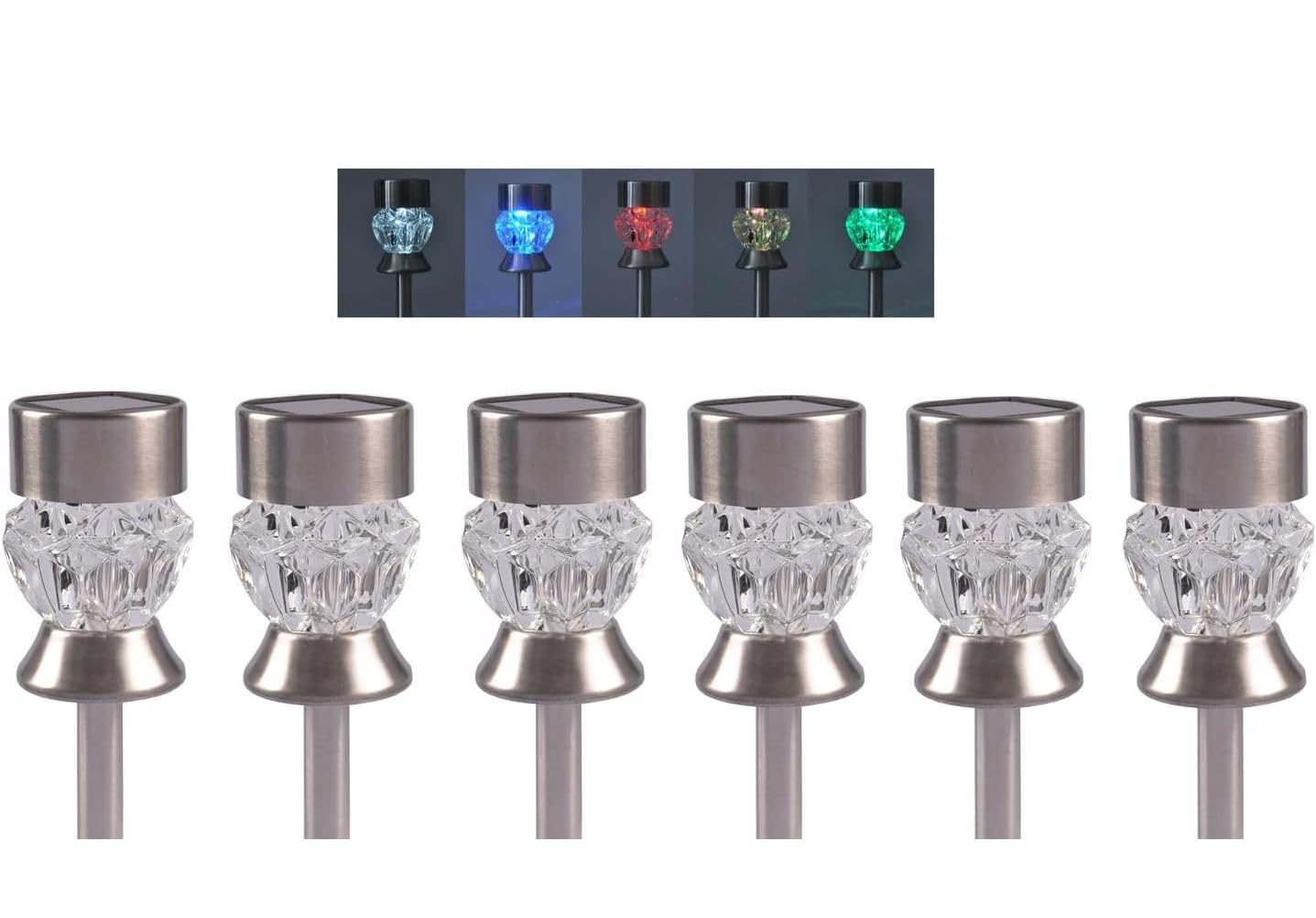 LED Solarleuchten 23 cm Farbwechsel Edelstahl 6er Set Gartenlampen Außen | BURI Außenleuchte mit Akku, Einschaltautomatik und wetterfestem Gehäuse für Balkon, Terrasse und Gartenbeleuchtung