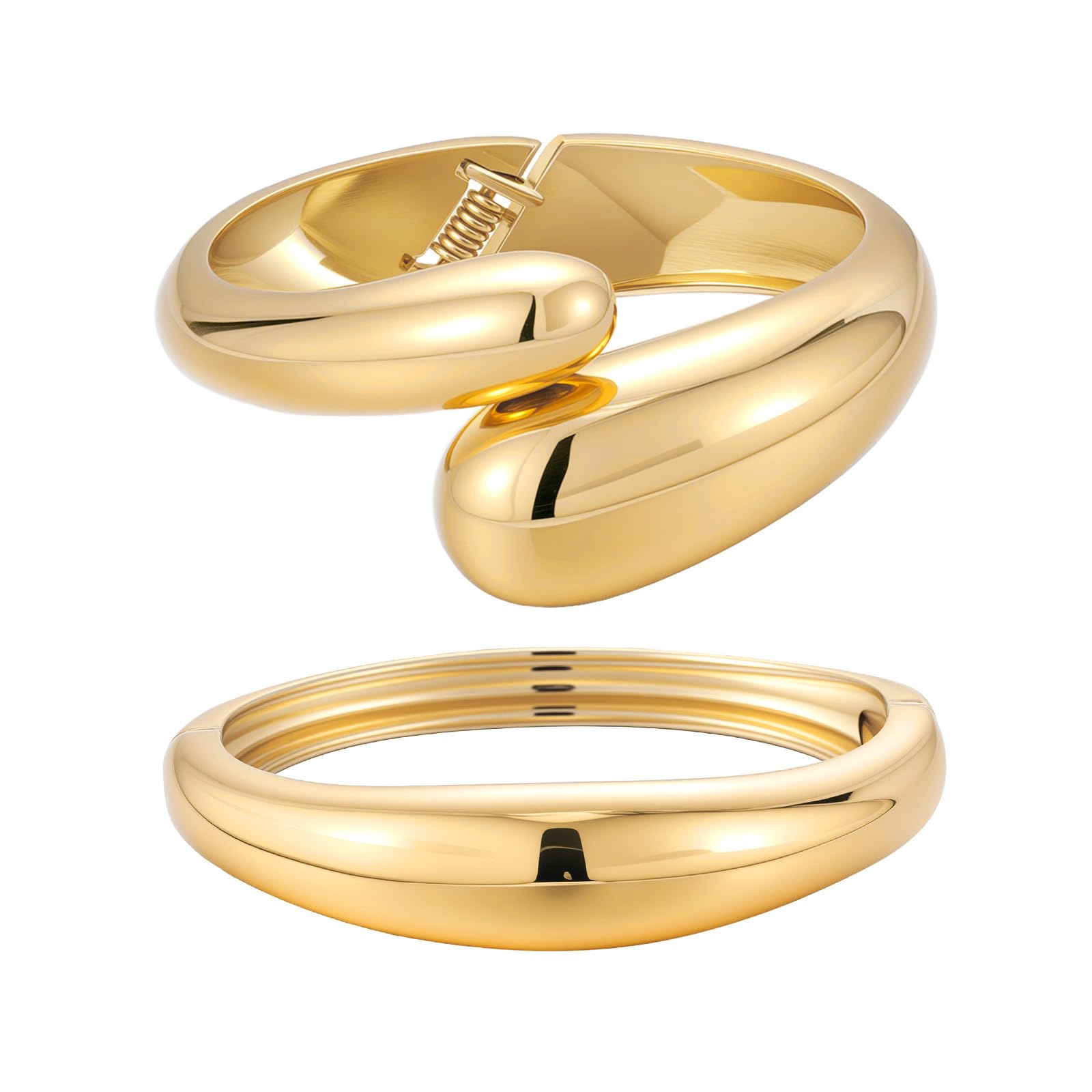 Yowivon Brazaletes en Oro para Mujeres, Brazalete Irregular Grueso en Oro, Pulseras Abiertas Trenzadas y con Bisagra en Forma de Lágrima/Ola, Sin Barniz, Regalos de Joyería