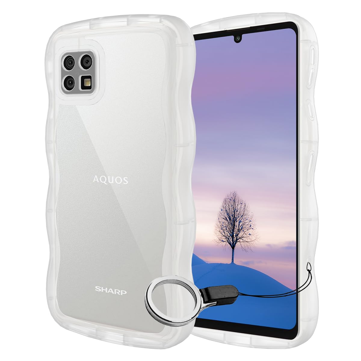AQUOS sense4 sense4 lite sense5G sense4 basic ケース クリア ウェーブ SH-41A SH-RM15 SH-53A SHG03 A003SH TPU波状のバンパー 透明 スマホケース かわいい うねうね アクオス センス4 ウェーブ デザイン 可愛い 韓国 女性用 薄型 人気 おしゃれ 耐衝撃 ストラップホール付き(クリア)