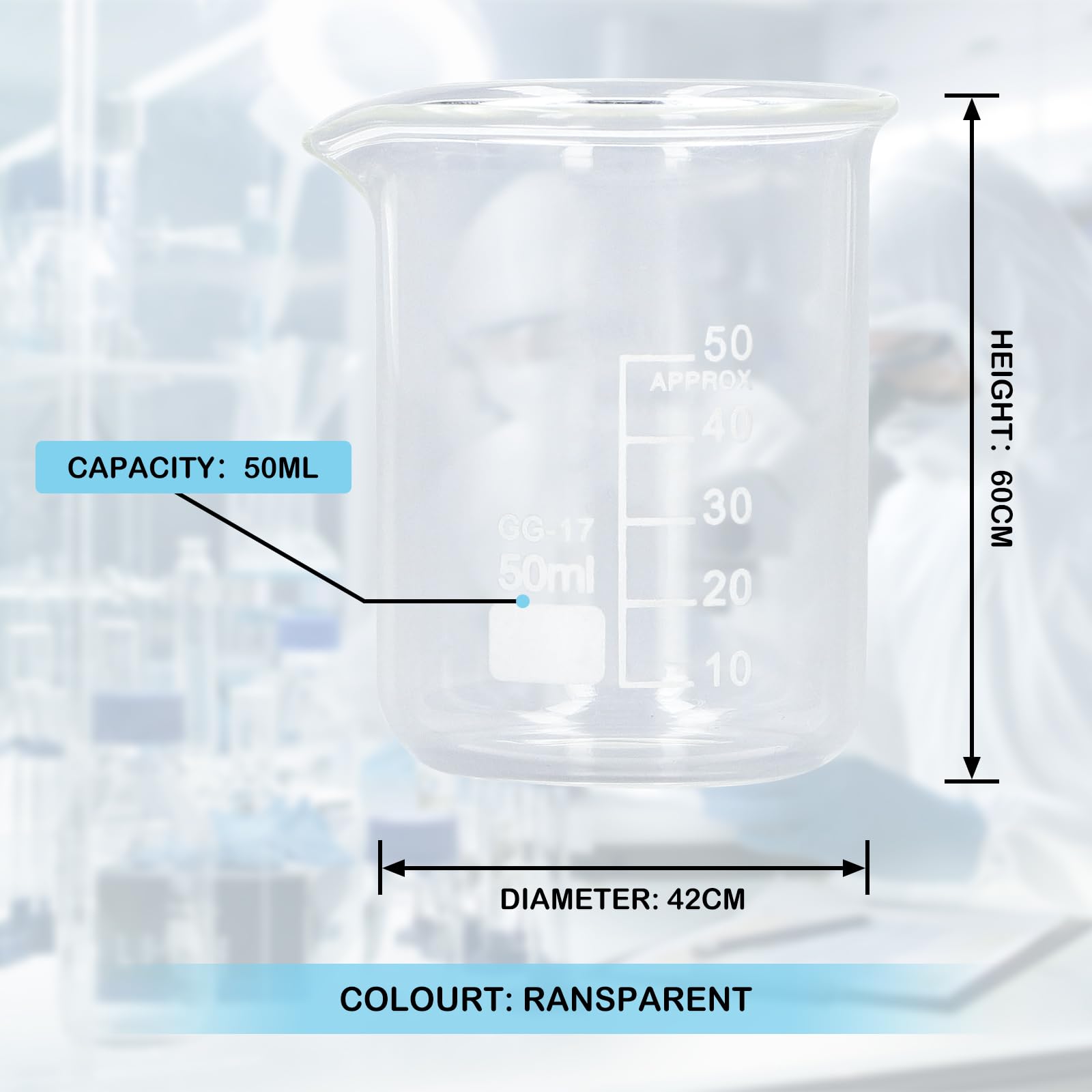 10 Pezzi Becher per Laboratorio 50 ml Graduati Vetro Borosilicato per Laboratorio Esperimento per la Scuola di Laboratorio