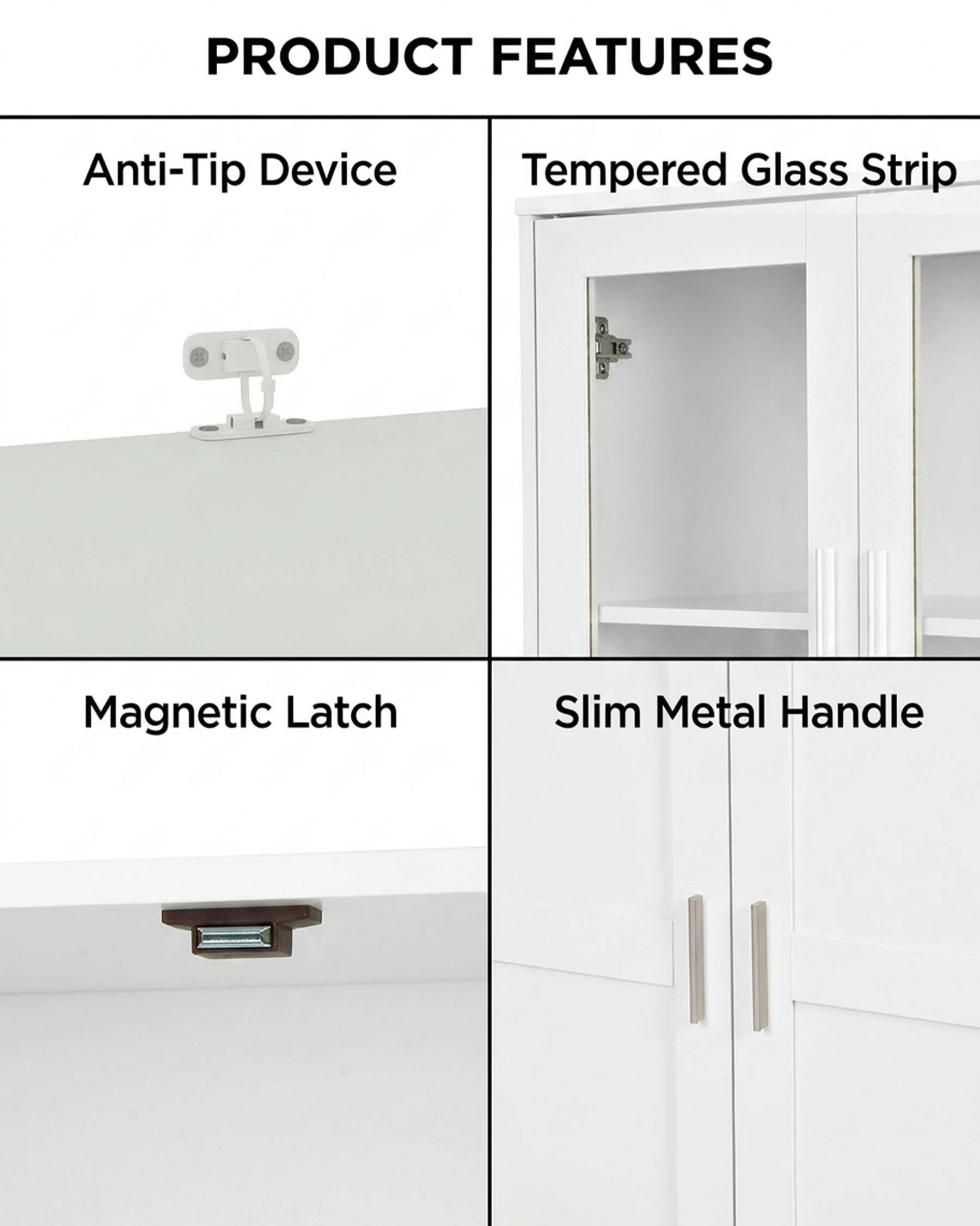 Armario Escobero y Mueble Auxiliar con Puerta de Cristal, Armario Columna de Cocina para Aspiradora, Diseño Shaker Blanco, Despensa Alta para Lavadero y Entrada, 65x30x165cm