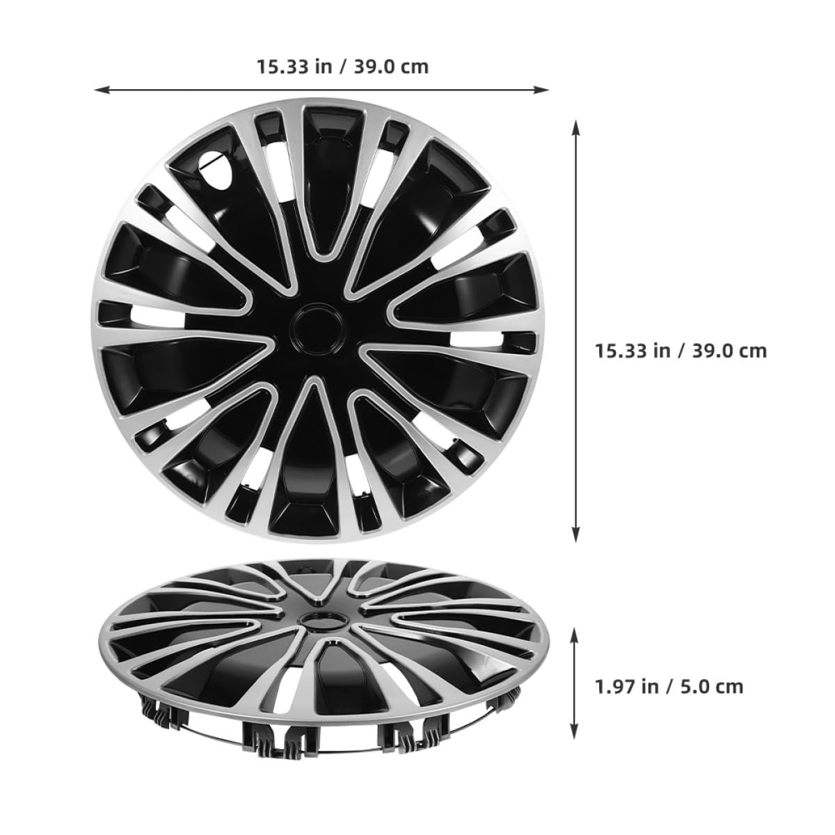 SHINEOFI Enjoliveur de roue de voiture en acier argenté noir pour roues de 14" en fer adapté aux véhicules