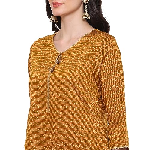 Image of Rangriti Mustard Liva Straight Printed Kurta for Women