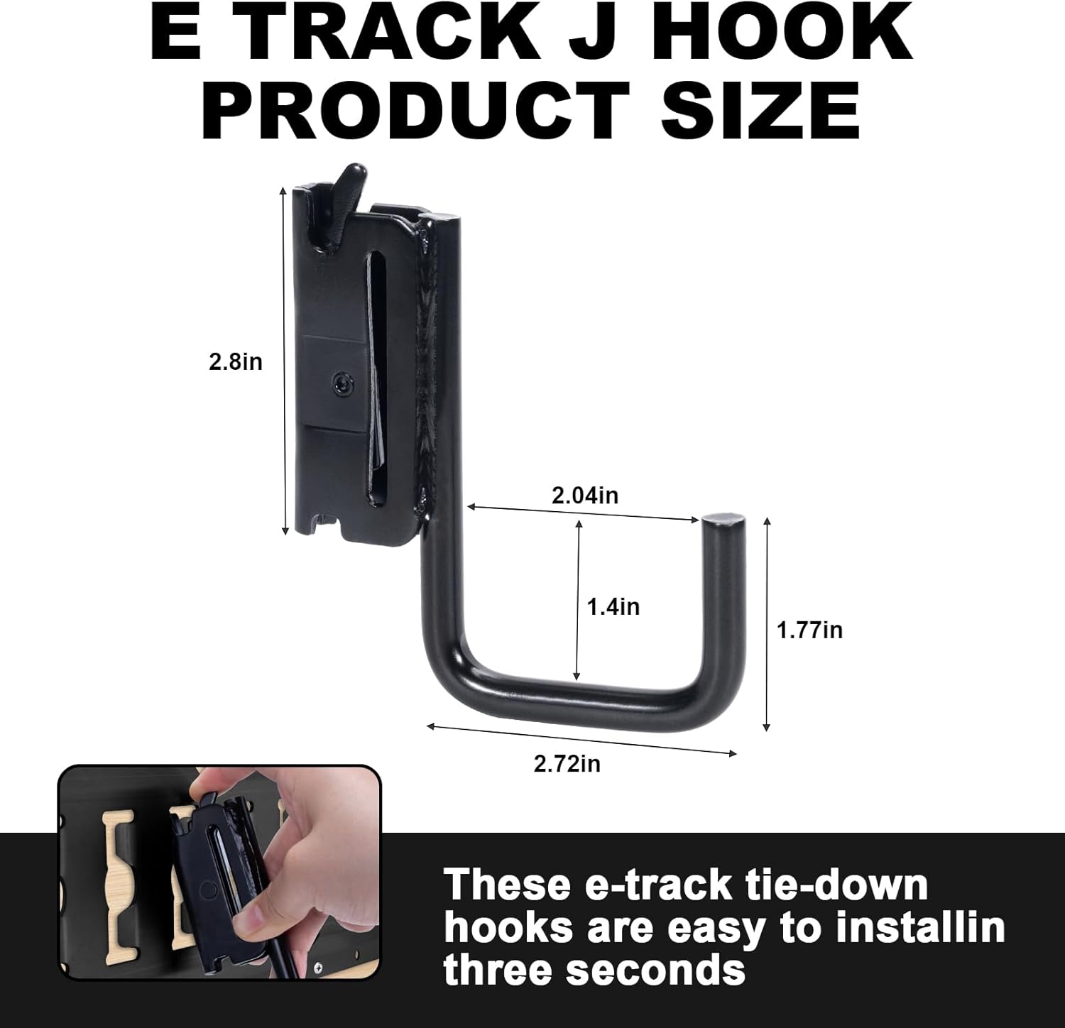 10Pack 2" E-Track J Hooks, for X-Track Systems Tie Down Anchor Points Pickup, with Spring Fitting E Track Accessories, for Enclosed Trailer, Cargo Van, Semi-Trucks Trailer, Hang Tools, Black