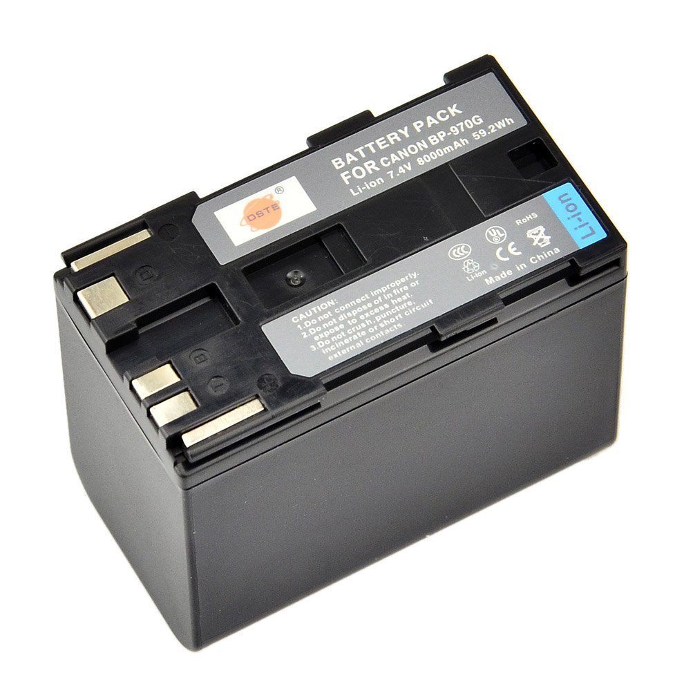 DSTE 2 x BP-970G batteria ricaricabile Li-ion + DC25U viaggio e Adattatore caricabatterie da auto per Canon BP-975, XLH1, XHG1, XHA1, XL2, XM2, XH G1S, XH A1S, XL H1S, XL H1A, XF305, XF300, XF105, XF100 Fotocamera digitale