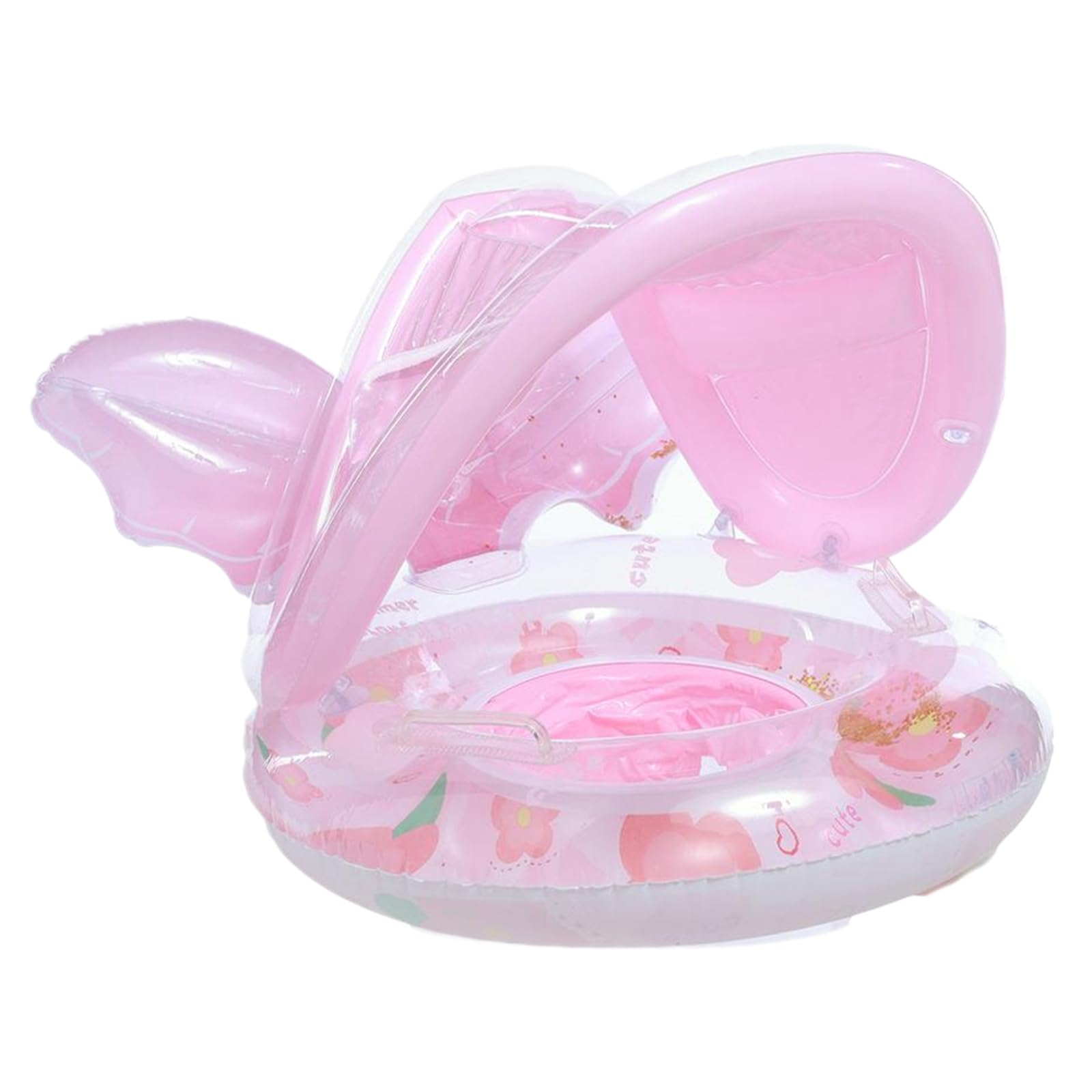 EcoGleam Sequins Flower Baby Float with Sunshade, PVC Inflatable Toddler