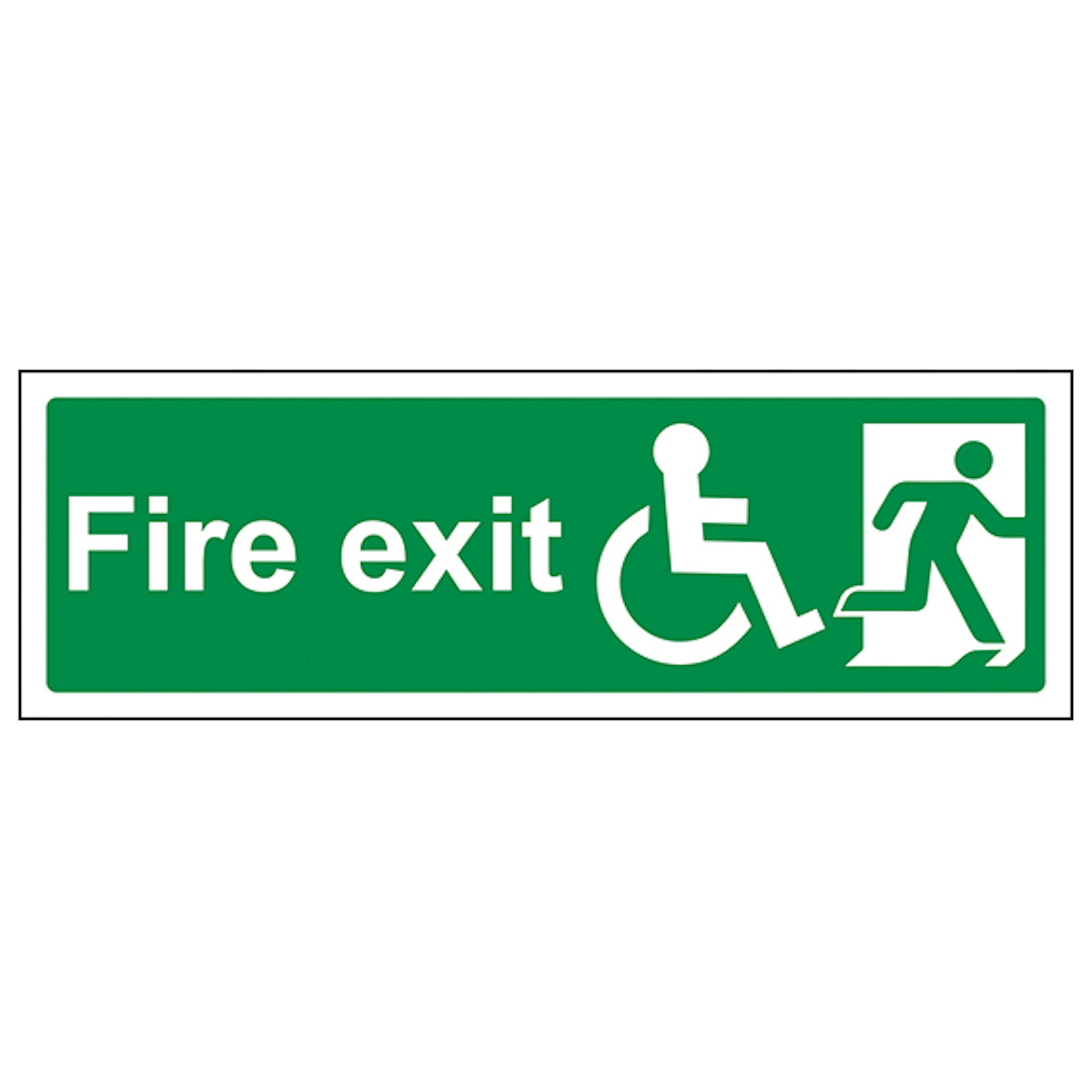 V Safety Wheel Chair Final Fire Exit With Text Man Right - Landscape 450 x 150 mm - 2mm Super-Tough Rigid Plastic Safety Sign