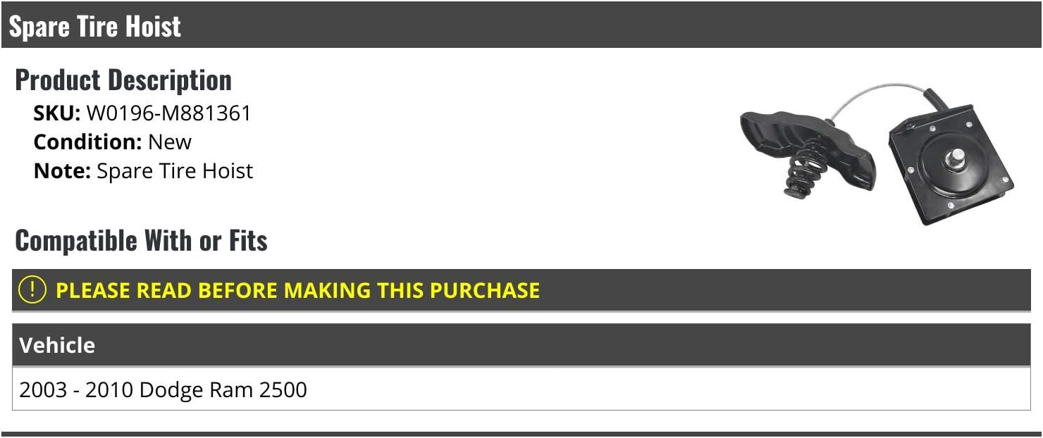 Spare Tire Wheel Hoist Winch - Compatible with 2003-2010 Dodge Ram 2500
