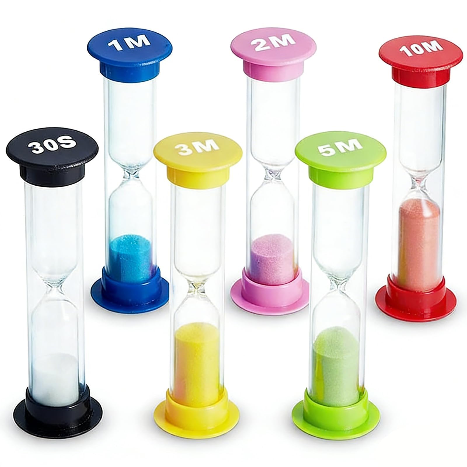 Sand Timer,Timer for Kids,Egg Timers,Sand Timers Set of 6,6 Colors Hourglass Sandglass SandClock-30sec/1min, 2mins, 3mins, 5mins/10mins,Visual Aid for Kids,for Classroom Game Home Office