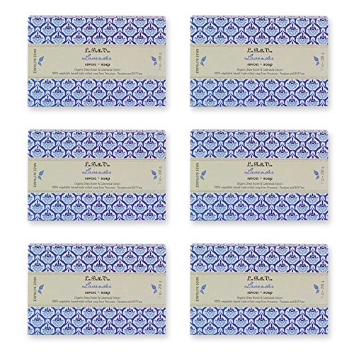 La Belle Vie 100% Pure Vegetable Based Triple Milled Soap, Pack of 6 - Organic Shea Butter, Calendula Extract – Relaxing, Calming, Paraben Free - French Lavender 6 x 7 oz (200g)