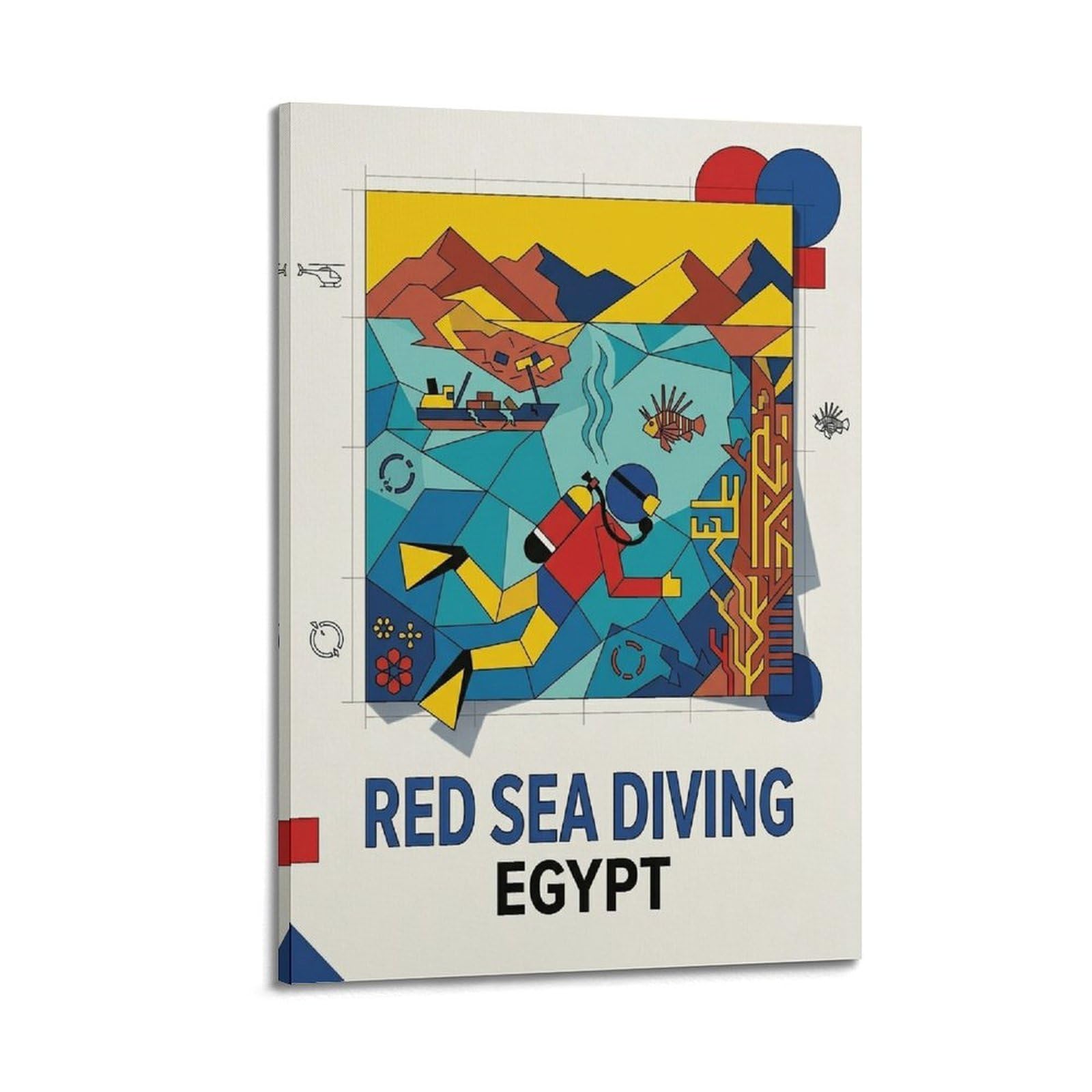 XKUGA Modern Bauhaus Red Sea Diving Egypt Sport Travel Poster Modern Decorative Canvas Prints - Ideal Wall Art for Family, Man Cave, Game Room, Boys & Girls Bedroom 20x30inch(50x75cm)
