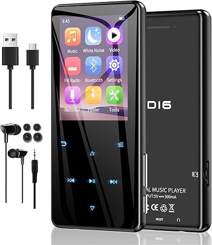 Reproductor MP3 de 64 GB con Bluetooth 5.3, sonidos de ruido blanco incorporados, pantalla de 2.4 pulgadas, cuerpo de metal, reproductor de música
